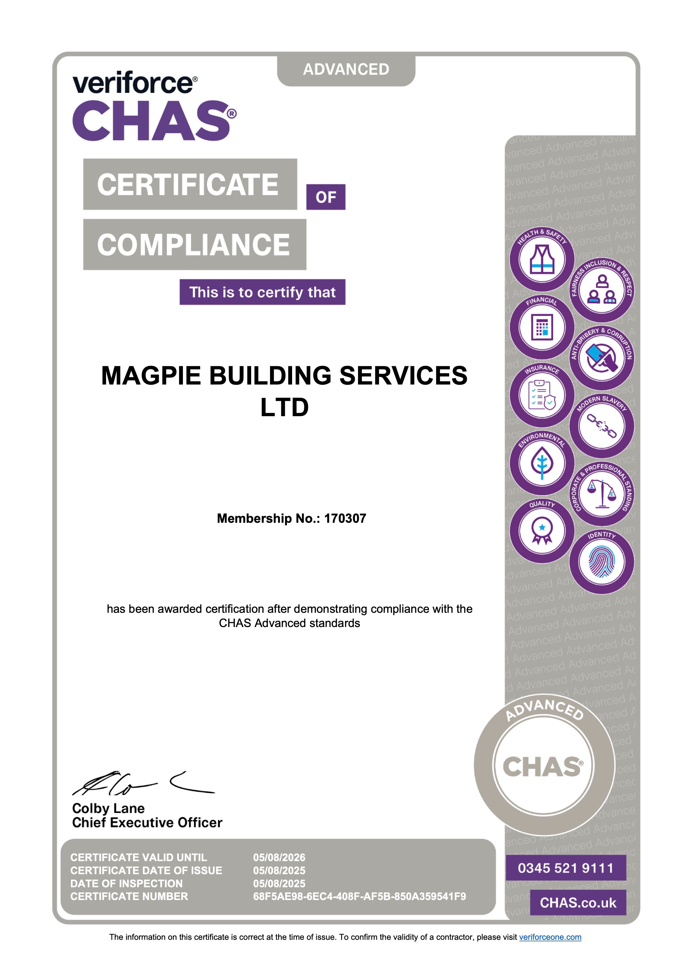 CHAS Advanced accreditation certificate