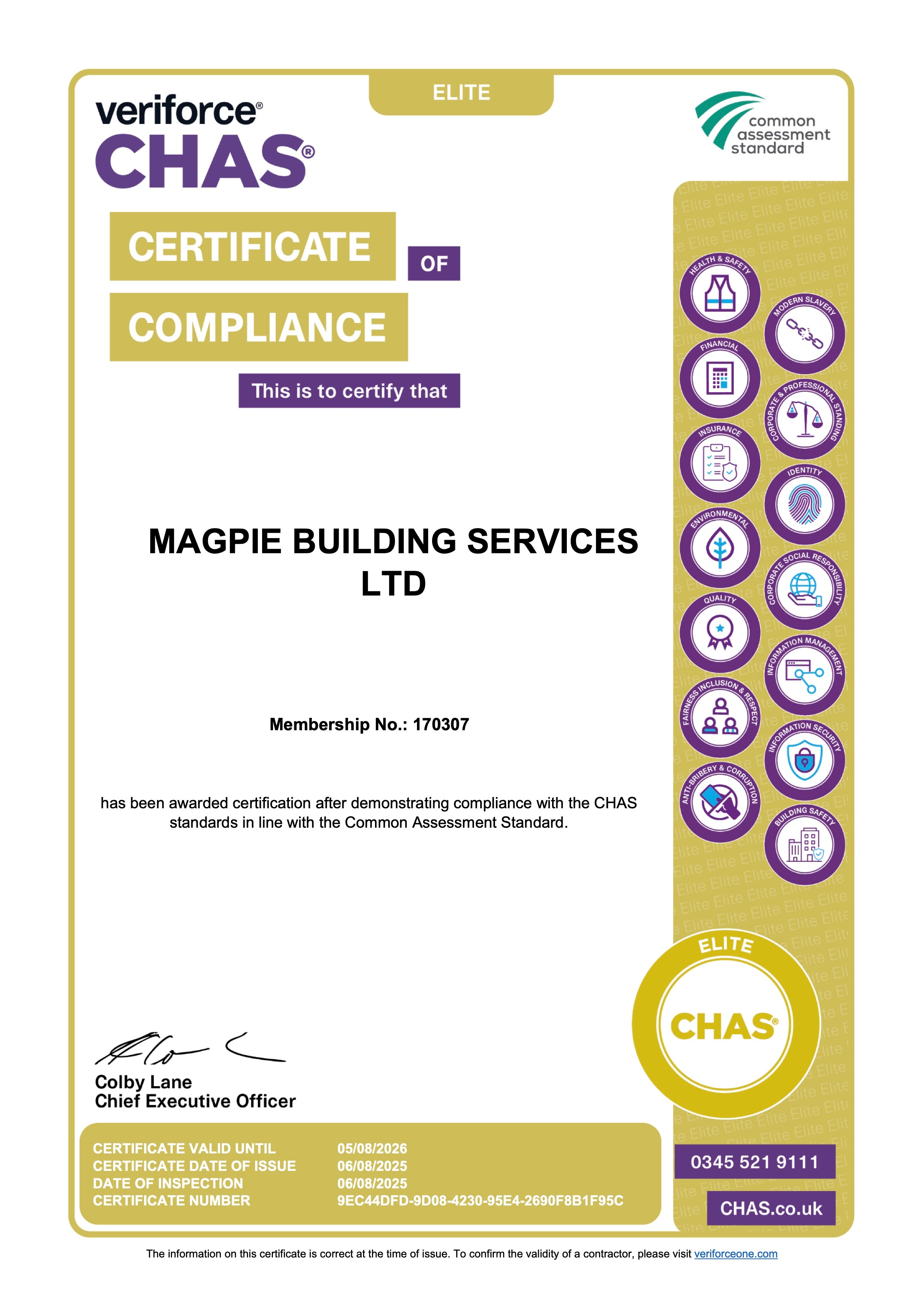 CHAS Elite accreditation certificate
